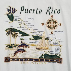 VINTAGE Puerto Rico TShirt Mens Sz XL White Oneita Single Stitch Map Island USA